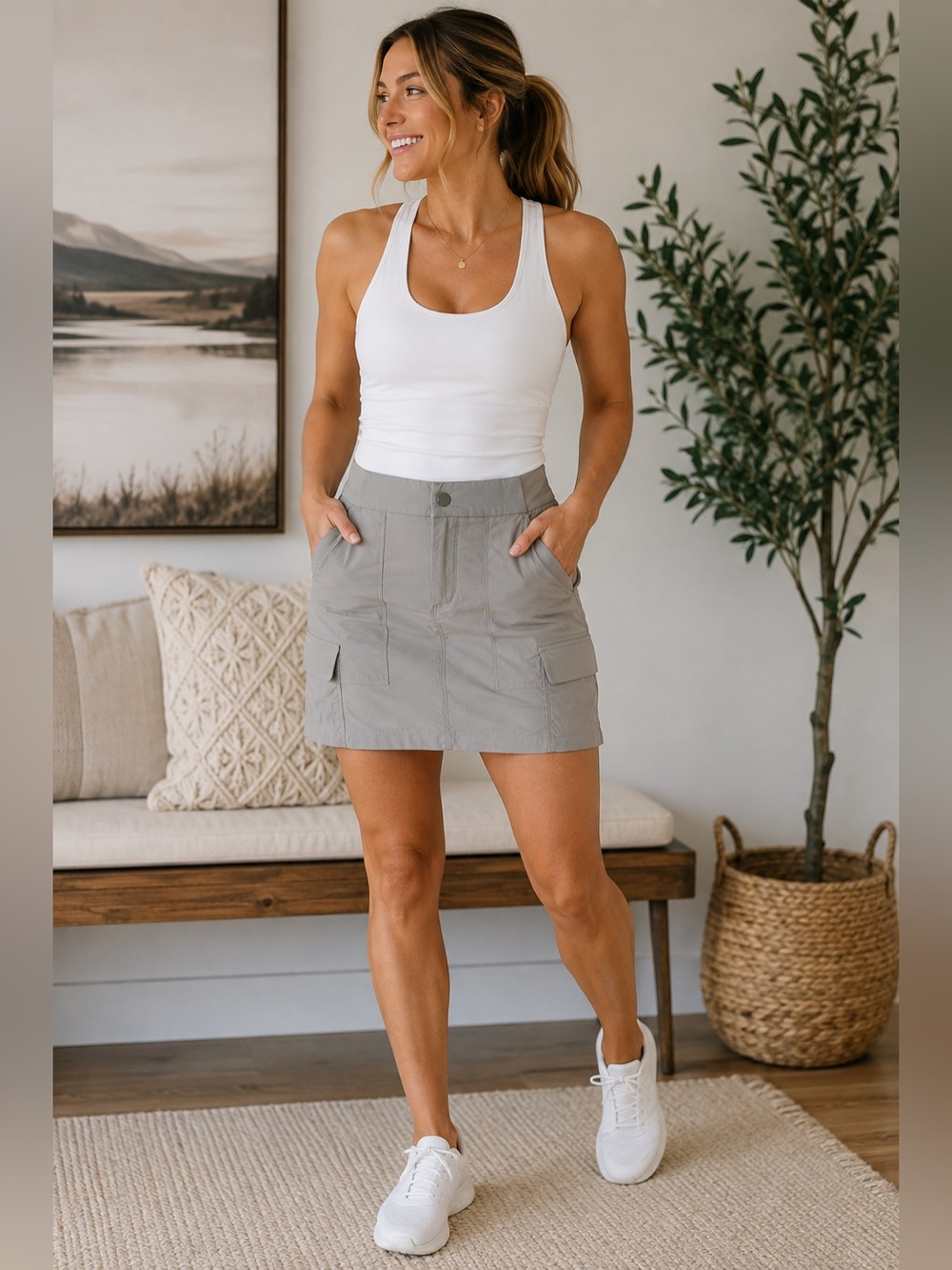 Athleta Women’s Clay color Utility Cargo Skort with Built-In Shorts Size 10